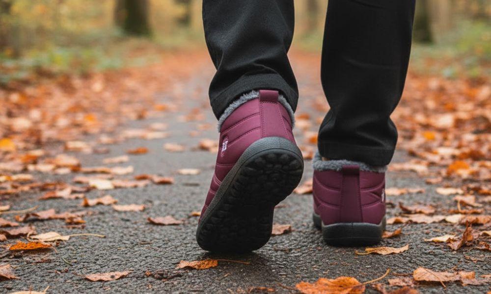 Boots in use on winter terrain